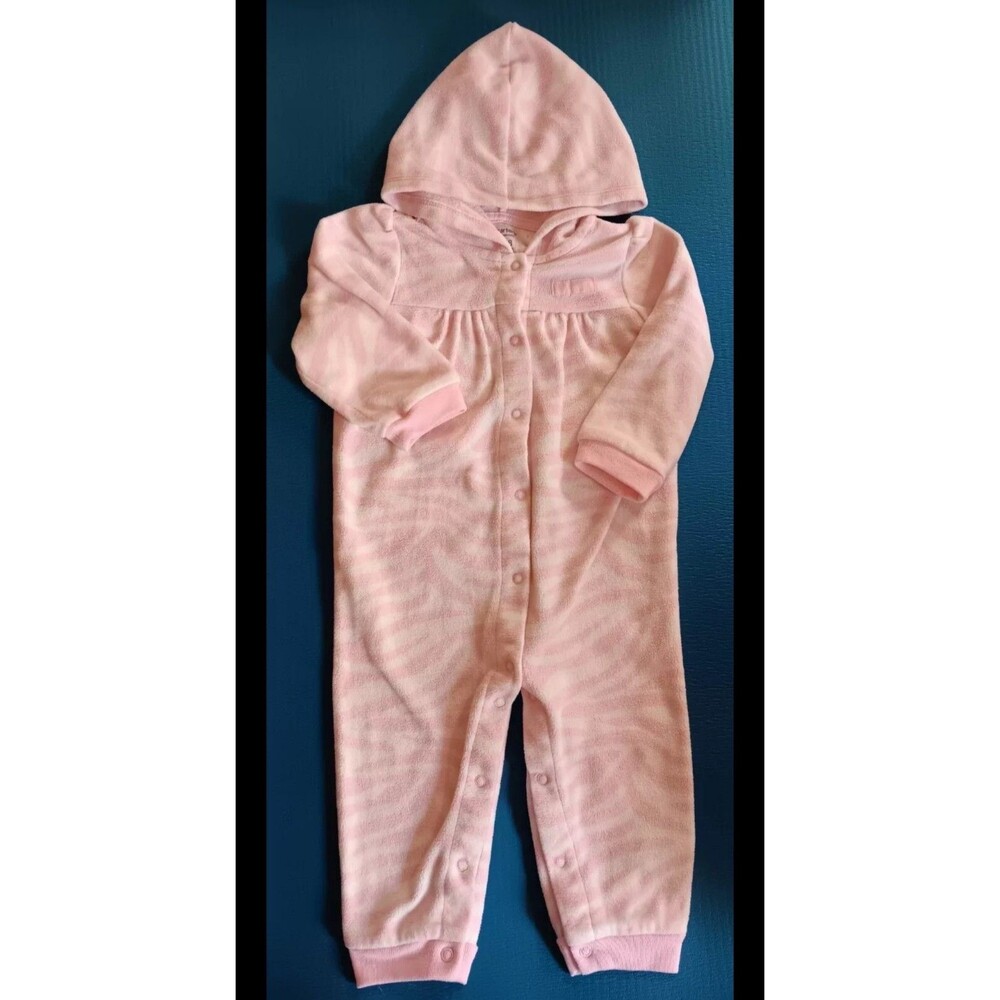 Jumpsuit 18 months Girls Carters Pants Microfiber Long Sleeve Pink White Baby